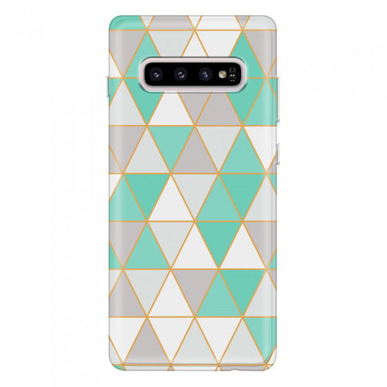 SAMSUNG - Galaxy S10 - Soft Clear Case - Green Triangle Pattern