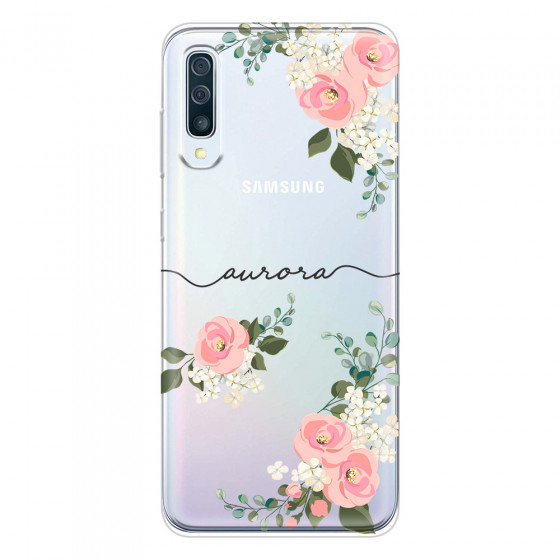 SAMSUNG - Galaxy A70 - Soft Clear Case - Pink Floral Handwritten