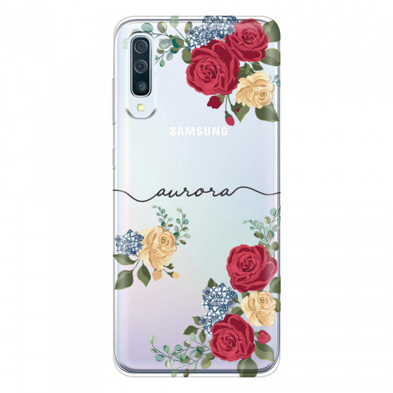 SAMSUNG - Galaxy A70 - Soft Clear Case - Red Floral Handwritten