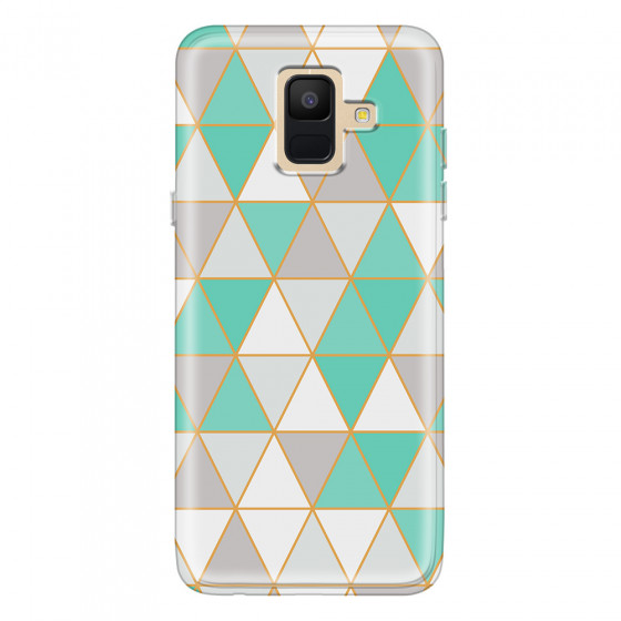 SAMSUNG - Galaxy A6 - Soft Clear Case - Green Triangle Pattern
