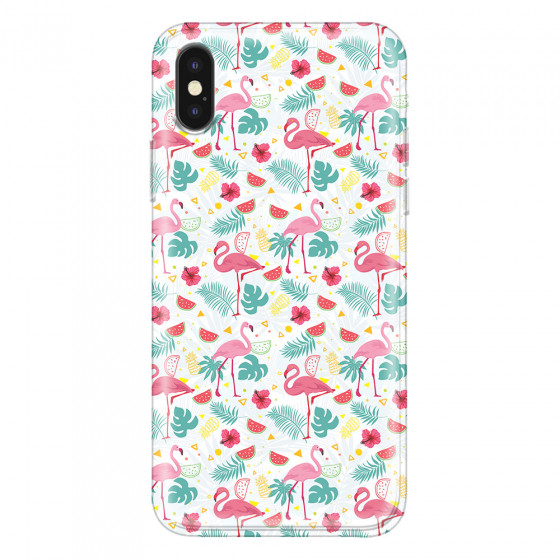 APPLE - iPhone XS - Soft Clear Case - Tropical Flamingo II