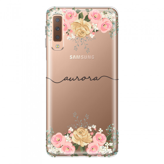 SAMSUNG - Galaxy A7 2018 - Soft Clear Case - Dark Gold Floral Handwritten