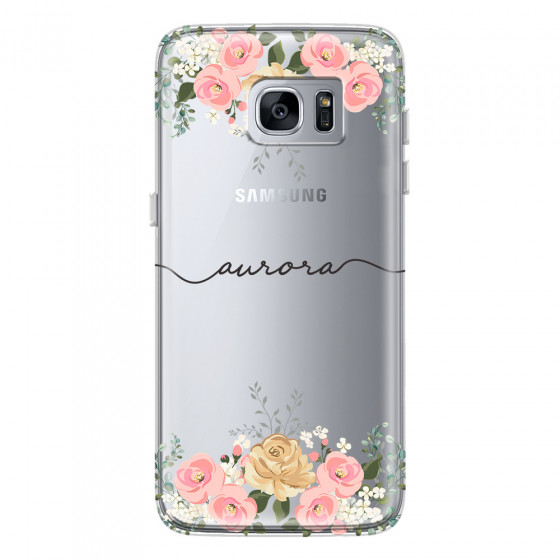 SAMSUNG - Galaxy S7 Edge - Soft Clear Case - Dark Gold Floral Handwritten