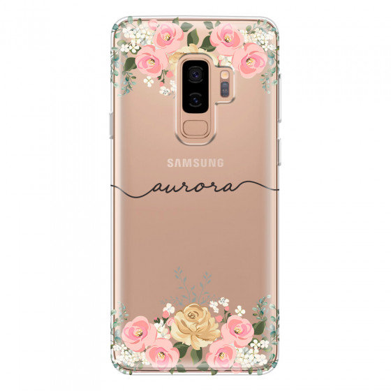 SAMSUNG - Galaxy S9 Plus - Soft Clear Case - Dark Gold Floral Handwritten
