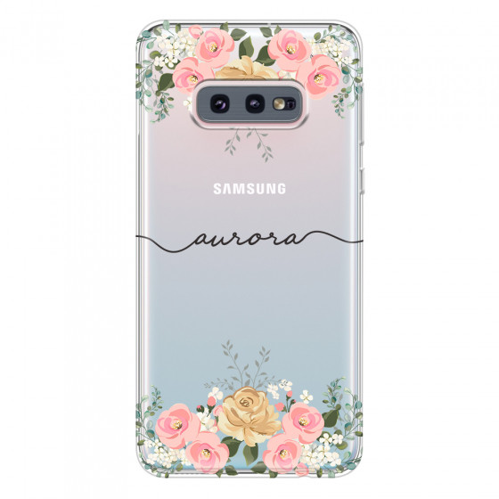 SAMSUNG - Galaxy S10e - Soft Clear Case - Dark Gold Floral Handwritten