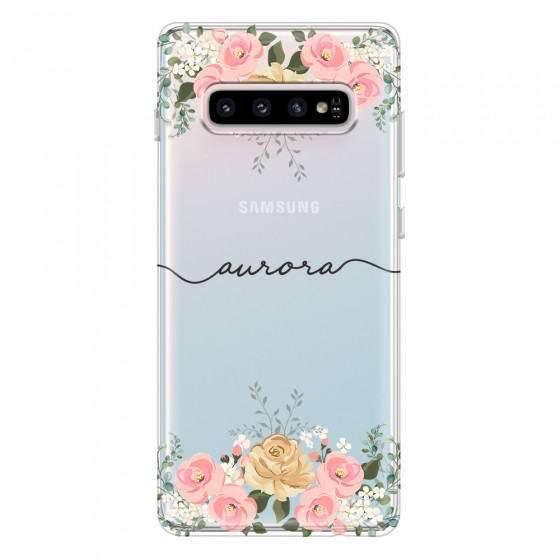 SAMSUNG - Galaxy S10 - Soft Clear Case - Dark Gold Floral Handwritten