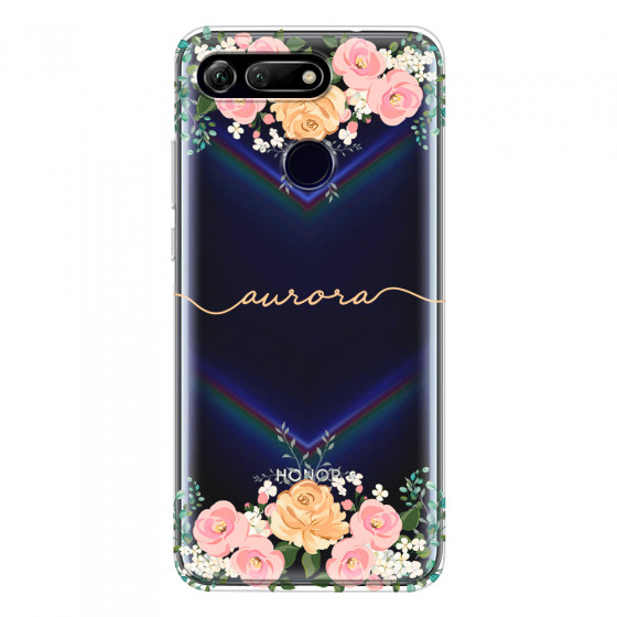 HONOR - Honor View 20 - Soft Clear Case - Gold Floral Handwritten
