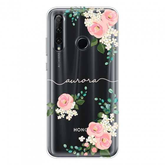 HONOR - Honor 20 lite - Soft Clear Case - Light Pink Floral Handwritten