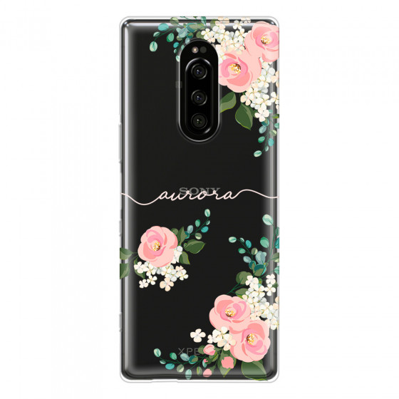 SONY - Sony 1 - Soft Clear Case - Light Pink Floral Handwritten