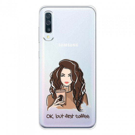 SAMSUNG - Galaxy A50 - Soft Clear Case - But First Coffee