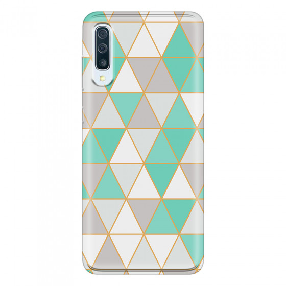 SAMSUNG - Galaxy A50 - Soft Clear Case - Green Triangle Pattern