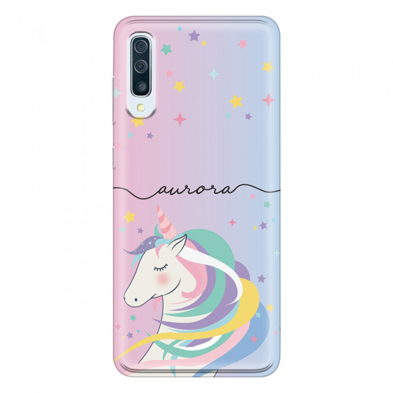 SAMSUNG - Galaxy A50 - Soft Clear Case - Pink Unicorn Handwritten