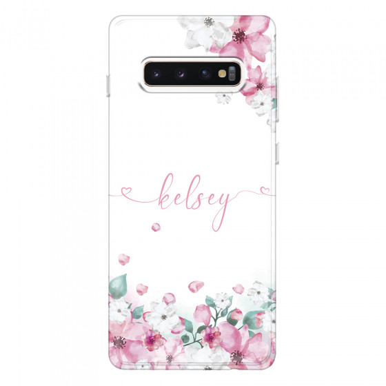 SAMSUNG - Galaxy S10 Plus - Soft Clear Case - Watercolor Flowers Handwritten