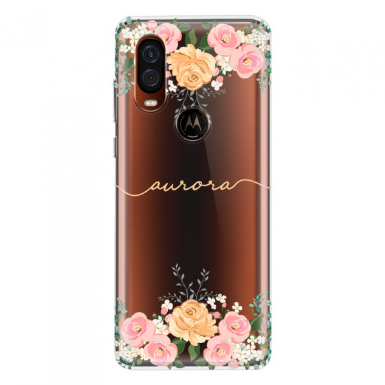 MOTOROLA by LENOVO - Moto One Vision - Soft Clear Case - Gold Floral Handwritten