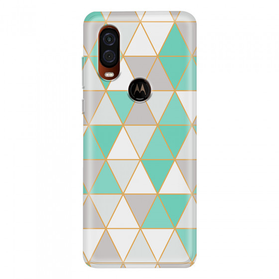 MOTOROLA by LENOVO - Moto One Vision - Soft Clear Case - Green Triangle Pattern