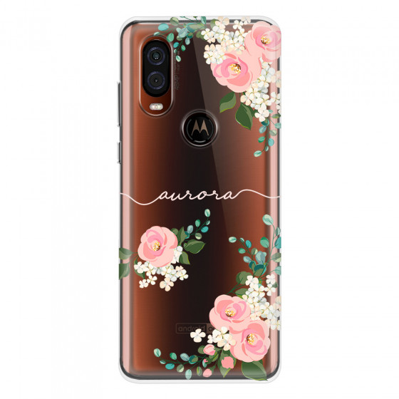 MOTOROLA by LENOVO - Moto One Vision - Soft Clear Case - Light Pink Floral Handwritten