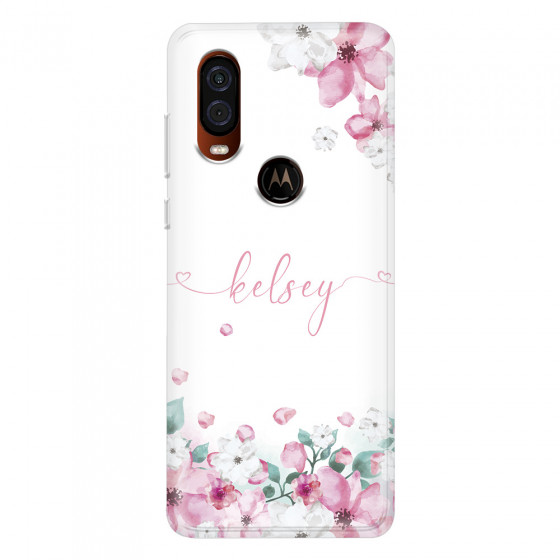 MOTOROLA by LENOVO - Moto One Vision - Soft Clear Case - Watercolor Flowers Handwritten
