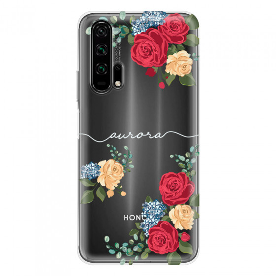 HONOR - Honor 20 Pro - Soft Clear Case - Light Red Floral Handwritten