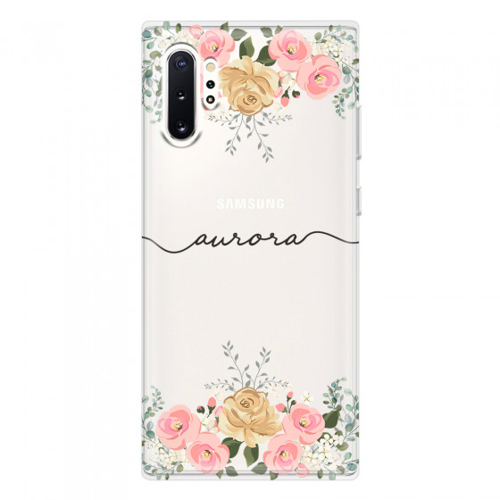 SAMSUNG - Galaxy Note 10 Plus - Soft Clear Case - Dark Gold Floral Handwritten