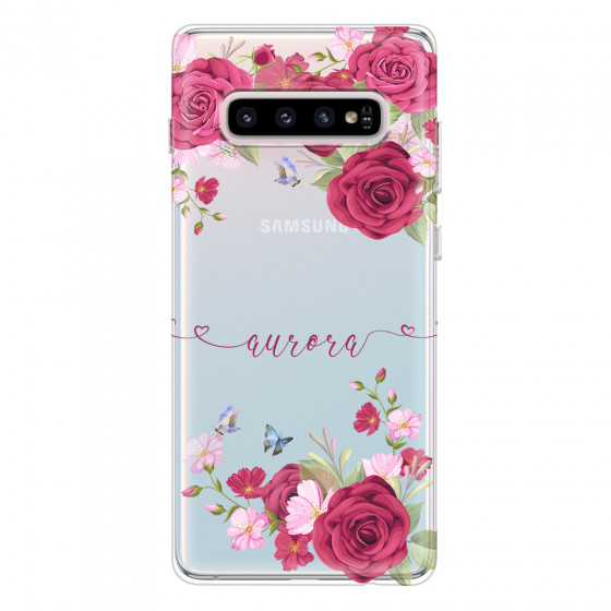 SAMSUNG - Galaxy S10 - Soft Clear Case - Rose Garden with Monogram