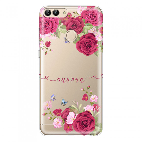 HUAWEI - P Smart 2018 - Soft Clear Case - Rose Garden with Monogram