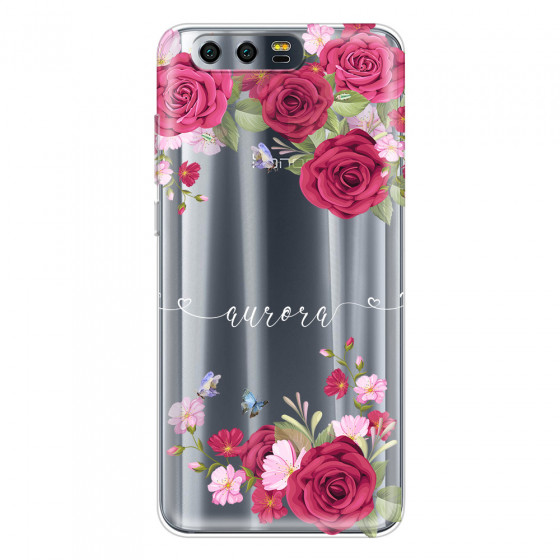 HONOR - Honor 9 - Soft Clear Case - Rose Garden with Monogram