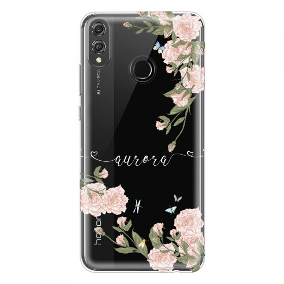 HONOR - Honor 8X - Soft Clear Case - Pink Rose Garden with Monogram