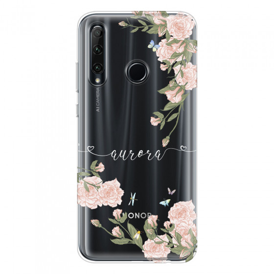 HONOR - Honor 20 lite - Soft Clear Case - Pink Rose Garden with Monogram