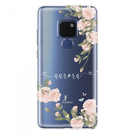 HUAWEI - Mate 20 - Soft Clear Case - Pink Rose Garden with Monogram