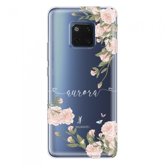 HUAWEI - Mate 20 Pro - Soft Clear Case - Pink Rose Garden with Monogram