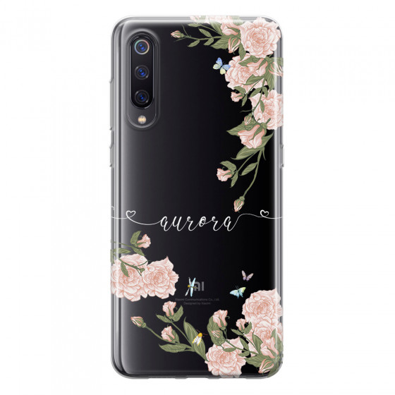 XIAOMI - Xiaomi Mi 9 - Soft Clear Case - Pink Rose Garden with Monogram