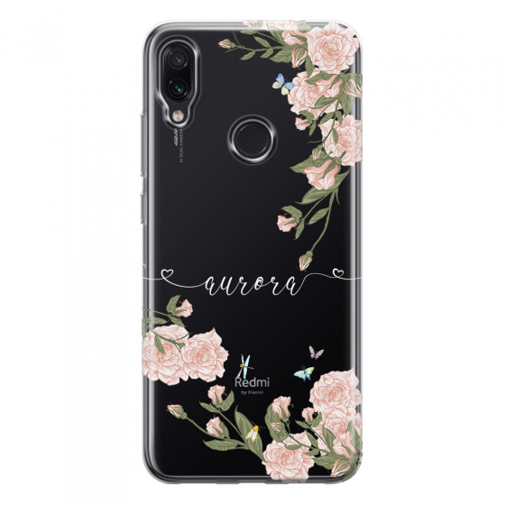 XIAOMI - Redmi Note 7/7 Pro - Soft Clear Case - Pink Rose Garden with Monogram