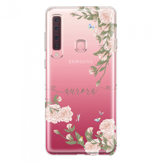 SAMSUNG - Galaxy A9 2018 - Soft Clear Case - Pink Rose Garden with Monogram