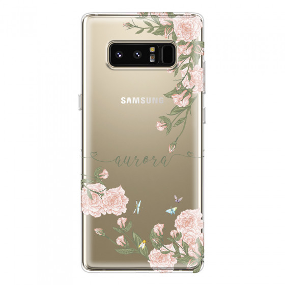 SAMSUNG - Galaxy Note 8 - Soft Clear Case - Pink Rose Garden with Monogram