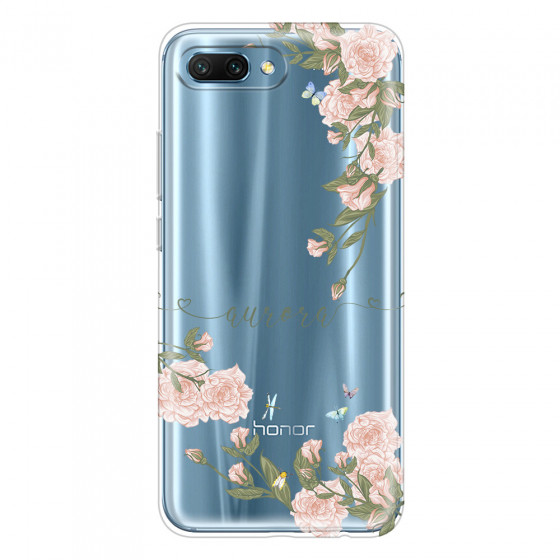 HONOR - Honor 10 - Soft Clear Case - Pink Rose Garden with Monogram