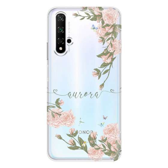 HONOR - Honor 20 - Soft Clear Case - Pink Rose Garden with Monogram