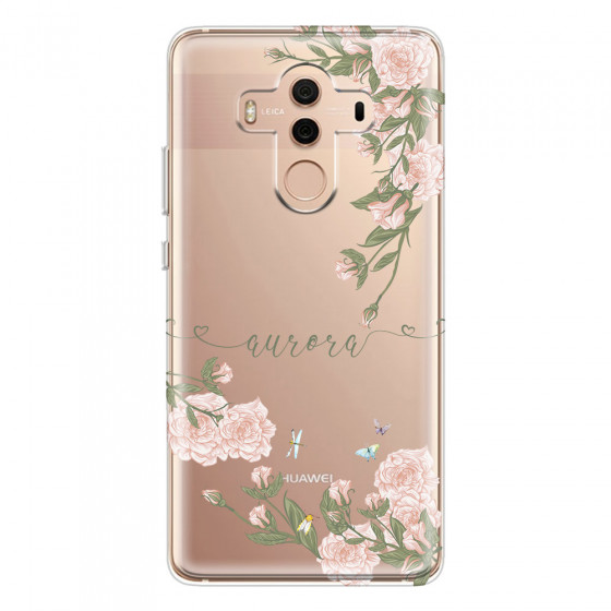 HUAWEI - Mate 10 Pro - Soft Clear Case - Pink Rose Garden with Monogram