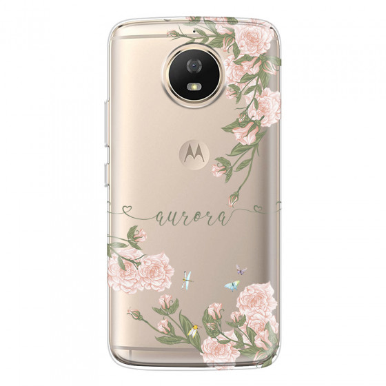 MOTOROLA by LENOVO - Moto G5s - Soft Clear Case - Pink Rose Garden with Monogram