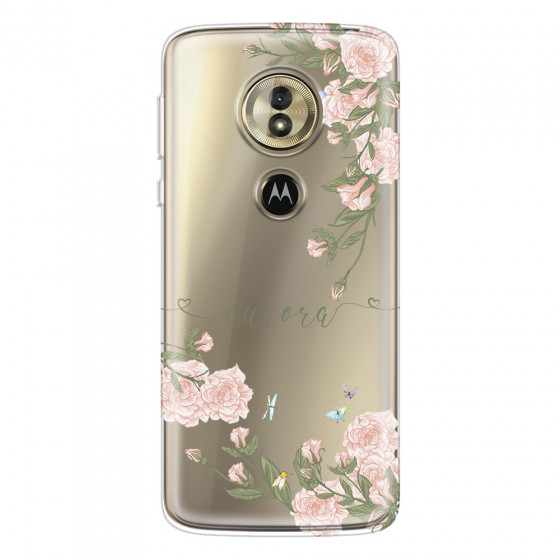 MOTOROLA by LENOVO - Moto G6 Play - Soft Clear Case - Pink Rose Garden with Monogram