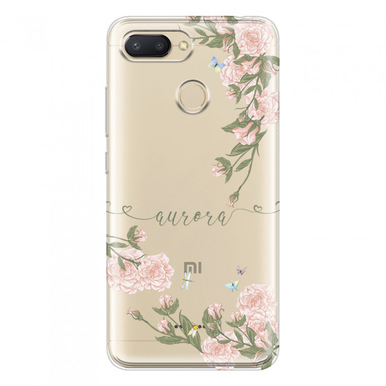 XIAOMI - Redmi 6 - Soft Clear Case - Pink Rose Garden with Monogram