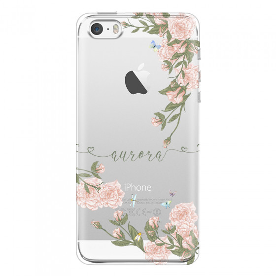 APPLE - iPhone 5S/SE - Soft Clear Case - Pink Rose Garden with Monogram