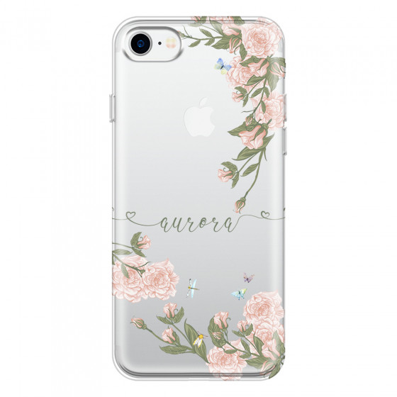 APPLE - iPhone 7 - Soft Clear Case - Pink Rose Garden with Monogram