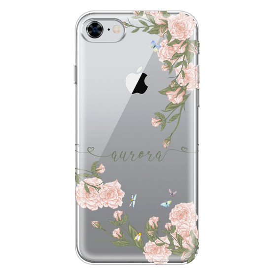 APPLE - iPhone 8 - Soft Clear Case - Pink Rose Garden with Monogram