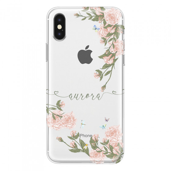 APPLE - iPhone XS - Soft Clear Case - Pink Rose Garden with Monogram
