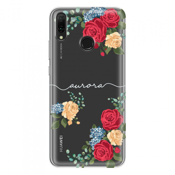 HUAWEI - Y9 2019 - Soft Clear Case - Light Red Floral Handwritten