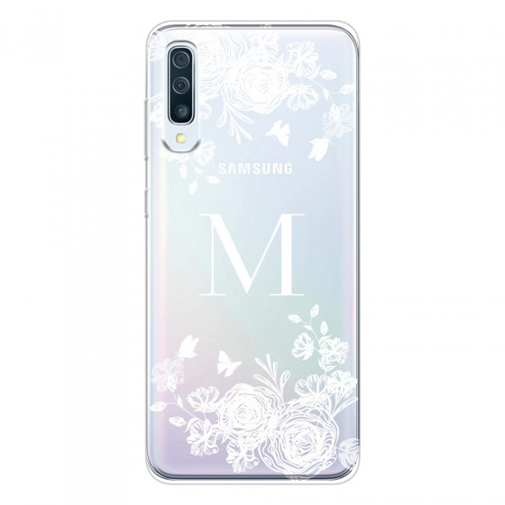 SAMSUNG - Galaxy A50 - Soft Clear Case - White Lace Monogram