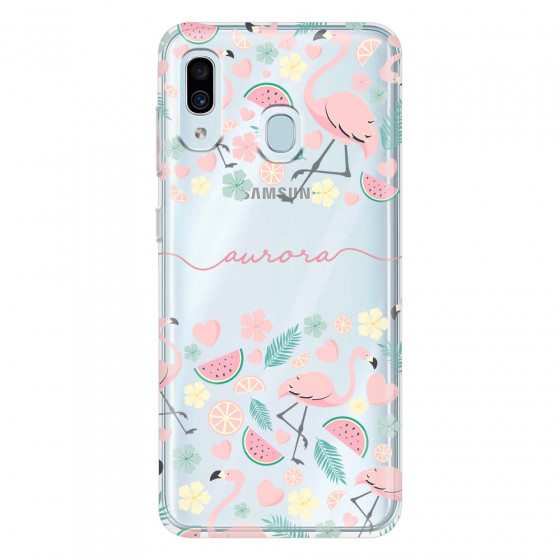 SAMSUNG - Galaxy A20 / A30 - Soft Clear Case - Clear Flamingo Handwritten
