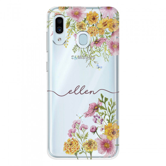 SAMSUNG - Galaxy A20 / A30 - Soft Clear Case - Meadow Garden with Monogram Red