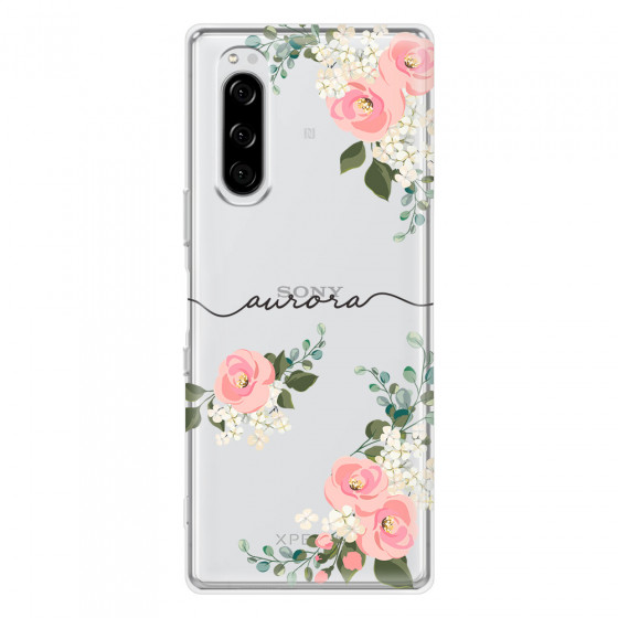 SONY - Sony Xperia 5 - Soft Clear Case - Pink Floral Handwritten