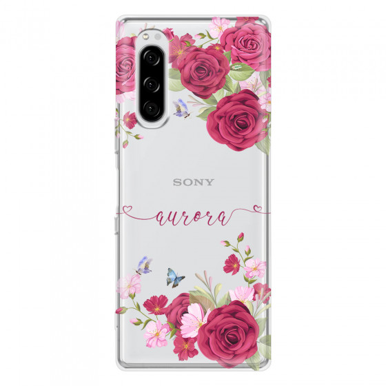 SONY - Sony Xperia 5 - Soft Clear Case - Rose Garden with Monogram Red